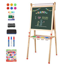 Load image into Gallery viewer, YOHOOLYO Kids Wooden Art Easel with Paper Roll, Double Sided Whiteboard Chalkboard Children Easel,Adjustable Height Magnetic Dry Easel Drawing with Kids Art Easel Playset for Boys Girls Gifts