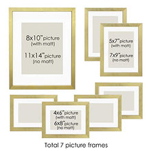 Load image into Gallery viewer, Mimosa Moments Gallery Wall Frame Set with mat for one 8x10, two 5x7 and four 4x6 pictures (Gold, 7 pcs set)