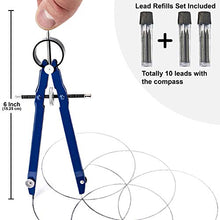 Load image into Gallery viewer, Offizeus Professional Compass for Geometry with Extra Lead Refills - Makes 10 Inch Circle - Math Compass, Drawing Compass - Metal Precision Bow Compass with Lock - for Drafting, School, Woodworking