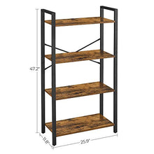 Load image into Gallery viewer, VASAGLE Bookshelf, 4-Tier Bookcase, Living Room Standing Unit Shelf, Stable Steel Frame, Bedroom, Office, Industrial Design, Rustic Brown ULLS60BX