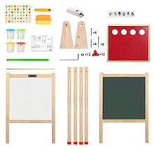 Load image into Gallery viewer, Hereinway DLone Easel for Kids, Kids Easel with Wooden Paper roll Holder Double-Sided Whiteboard & Chalkboard Kids Art Easel Magnetics, Numbers and Others, for Kids,Tollders, Boys and Girls (Natural)