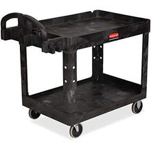 Load image into Gallery viewer, Rubbermaid Commercial Products 2-Shelf Utility/Service Cart, Medium, Lipped Shelves, Ergonomic Handle, 500 Lbs. Capacity, For Warehouse/Garage/Cleaning/Manufacturing (Fg452088Bla)