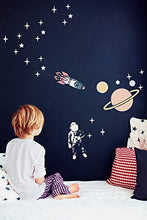 Load image into Gallery viewer, Stencil1, Outer Space Theme Stencils 4-Pack, 8.5 x 11 inches (Astronaut, Rocket Spaceship, Stars and Present Moon, Saturn and 3 Planets) Laser Cut, Mylar Reusable Stencils, DIY Kids Room