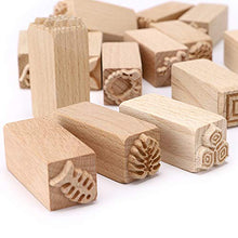 Load image into Gallery viewer, OwnMy Set of 16 Clay Modeling Pattern Stamp Kit Pottery Stamps for Clay, Wooden Clay Pottery Stamps Pottery Tool Wood Block Stamps, Clay Rolling Pin Textured Stamp Press Wooden Pottery Roller Tools