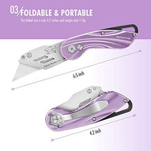 Load image into Gallery viewer, FANTASTICAR Folding Utility Knife Gift Box Cutter Lightweight StreamlineType Body with 5-Piece Extra Blades (Purple)