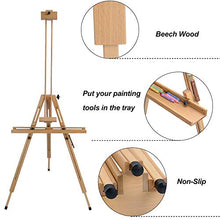 Load image into Gallery viewer, T-SIGN Wood Painting Easel Stand, Portable Art Floor Tripod Beech Easel, Foldable Design, Adjustable Height 36.5 to 75.5 Inches, Adjustable Large Tray for Painting, Sketching, Display