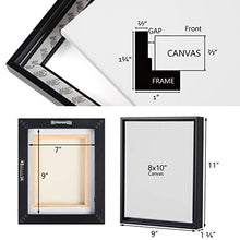 Load image into Gallery viewer, Picture Frame Set with Blank 8x10 Stretched Canvases with Floating Frames of 2 Pack, Studio Plastic Floater Frame for 2/3'' Deep Artwork & Canvas Print, Tabletop or Wall Gallery Display, Black