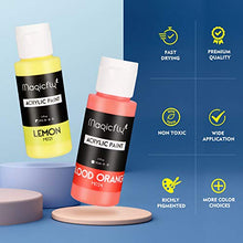 Load image into Gallery viewer, Magicfly 30 Colors Acrylic Paint Set (2fl oz/60ml Each), Non-Toxic Craft Paints with 3 Brushes, for Multi-Surface Paint on Canvas, Paper, Wood, Stone, Ceramic and Model