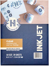 Load image into Gallery viewer, Hayes Paper, Waterslide Decal Paper INKJET CLEAR 20 Sheets Premium Water-Slide Transfer Transparent Printable Water Slide Decals A4 Size