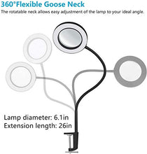 Load image into Gallery viewer, Magnifying Lamp, BZBRLZ Dimmable Eye-Caring LED Desk Lamp, 5X Magnification, Infinite Brightness Adjustable, 3 Color Modes, Perfect for Reading, Working or Crafting