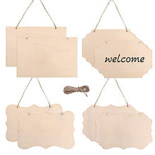 Load image into Gallery viewer, Feelava 12 Pieces Unfinished Wood Hanging Sign 9 x 6 Inch Wood Blank Plaque with 2 Holes and Jute Rope Hanging Wood Sign for Pyrography Painting Writing Home Decor DIY Crafts Christmas Ornaments