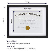 Load image into Gallery viewer, ONE WALL 11x14 Document Frame Displays 8.5x11 Diplomas with Mat or 11x14 Inch Without Mat, Black Certificate Frame Made of Solid Wood and Tempered Glass - Mounting Hardware Included