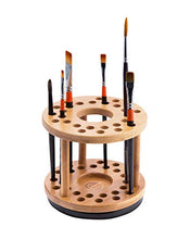 Load image into Gallery viewer, JackCubeDesign 360 Rotating Bamboo Watercolor Paint Brush Holder Water Coloring Brush Organizer Display Stand Tray Rack with 27 Holes and 1 Big Hole – MK441A
