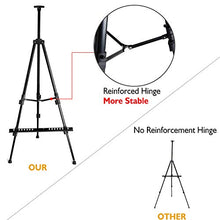 Load image into Gallery viewer, T-Sign 72'' Tall Display Easel Stand, Aluminum Metal Tripod Art Easel Adjustable Height from 22-72”, Extra Sturdy for Table-Top/Floor Painting, Drawing and Display with Bag, Black