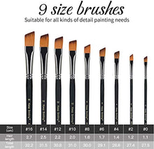 Load image into Gallery viewer, Angular Paint Brush, 9PC Oblique Tip Nylon Hair Angled Paint Brushes Set Art Artist Professional Painting Supplies for Acrylic, Watercolor, Gouache and Oil Painting