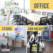 Load image into Gallery viewer, U.S. Art Supply 63" High Steel Easy Folding Display Easel - Quick Set-Up, Instantly Collapses, Adjustable Height Display Holders - Portable Tripod Stand, Presentations, Signs, Posters, Holds 5 lbs