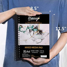 Load image into Gallery viewer, Bianyo Mixed Media Paper Pad, A4 (8.26" X 11.69"), 60 Sheets/Each, 123 LB/200 GSM, Pack of 1 Pad, Spiral-Bound Pad, Ideal for Wet & Dry Media Like Art Marker, Watercolor, Acrylic, Pastel, Pencil