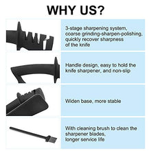 Load image into Gallery viewer, Knife Sharpener- 3-Stage Knife Sharpener Helps Repair,Restore and Polish Blades,Sharpens Dull Knives Fast,Safe and Easy to Use- Slot Cleaning Brush Included,Black