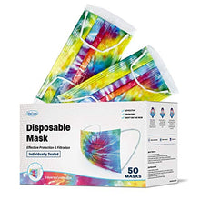 Load image into Gallery viewer, WeCare Disposable Face Mask Individually Wrapped - 50 Pack, Tie Dye Masks 3 Ply