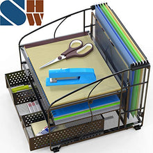 Load image into Gallery viewer, SimpleHouseware Desk Organizer 3 Tray w/ Sliding Drawer and Hanging File Holder, Black