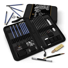 Load image into Gallery viewer, Castle Art Supplies Graphite Drawing Pencils and Sketch Set (40-Piece Kit), Complete Artist Kit Includes Charcoals, Pastels and Zippered Carry Case, Includes Rare Pop-Up Stand