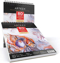 Load image into Gallery viewer, ARTEZA 9X12 Drawing Pad, Pack of 2, 160 Sheets (80lb/130g), Spiral Bound Artist Drawing Books, 80 Sheets Each, Durable Acid Free Sketch Paper, Ideal for Kids & Adults, Bright White