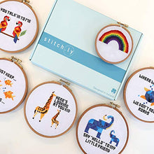 Load image into Gallery viewer, Stitch.ly Cross Stitch Kits Beginner. 5 Cross Stitch Patterns. Anxiety Relief. Designed in Ireland. 3 Embroidery Hoops. Instruction Guide Included