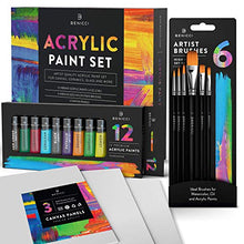 Load image into Gallery viewer, Acrylic Paint Set for Kids, Artists and Adults - 12 Vibrant Colors, 6 Brushes and 3 Paint Canvases - Perfect for Beginners or Professionals