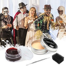 Load image into Gallery viewer, FANICEA Fake Wound Modeling Scar Wax Professional SFX Special Effects Cosplay Stage Makeup Kit with 33g Face Body Paint Makeup Wax, Spatula Tool, Black Stipple Sponge, 18g Coagulated Blood