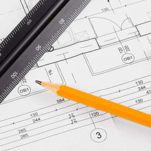 Load image into Gallery viewer, 6 Pieces Aluminum Triangular Architect Scale Ruler Set, 2 Pieces 12 Inch Aluminum Scale Ruler with 4 Pieces Aluminum Triangle Ruler Square Set for Students, Draftsman and Engineers, Metric (Black)