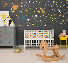 Load image into Gallery viewer, Stencil1, Outer Space Theme Stencils 4-Pack, 8.5 x 11 inches (Astronaut, Rocket Spaceship, Stars and Present Moon, Saturn and 3 Planets) Laser Cut, Mylar Reusable Stencils, DIY Kids Room