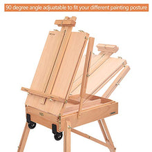 Load image into Gallery viewer, ShowMaven French Style Wheeled Wooden Art Easel with Sketch Box,Portable Travel Drawing Artist Tripod w/Storage Drawer Case,Triangular Floor Stand,Collapsible Folding Outdoor,Oil Painting Painters