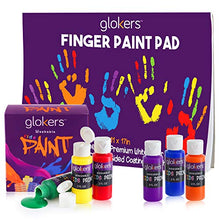 Load image into Gallery viewer, glokers Kids Finger Paint Set – 6 Non-Toxic Washable Kids Paint, 11x17” Finger Paint Pad with 50 Sheets