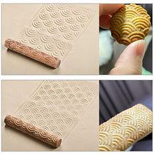 Load image into Gallery viewer, OwnMy Set of 10 Clay Modeling Pattern Rollers Kit, Dragon Phoenix Propitious Clouds 3D Geometry Cookie Radial Rays Prismatic Wood Wave Pattern Clay Rolling Pin Textured Wooden Handle Pottery Tools Set