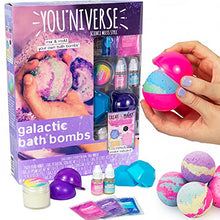 Load image into Gallery viewer, Youniverse Galactic Bath Bombs by Horizon Group USA, Girl STEM Science Craft Kit. DIY Mix & Mold 5 Fizzing Personalized Bath Bomb, Multicolor