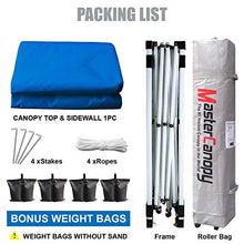 Load image into Gallery viewer, MASTERCANOPY Patio Pop Up Instant Shelter Beach Canopy with 1 Side Wall, Better Air Circulation Outdoor Canopy with Wheeled Carry Bag and 4 Sand Bags(10'x10',Blue)
