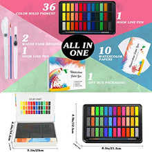 Load image into Gallery viewer, Watercolor Paint set ,Emooqi Premium Watercolour Paint Box with 36 Colors Pigment ,2 Hook Line Pen ,2 Water Brush Pen , Watercolor Paper Pad ,for Artists, Painting ,Professionals , Beginner Painters