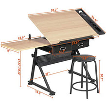 Load image into Gallery viewer, YAHEETECH Height Adjustable Drafting Draft Drawing Table Artist Desk Tilted Tabletop Art Desk Diamond Watercolor Paintings Sketching Work Station w/2 Storage Drawers and Stool for Home Office