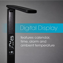 Load image into Gallery viewer, OttLite Renew LED Desk Lamp with 2.1A USB Charging Port and LCD Screen That Displays Date, Time and Temperature, Black