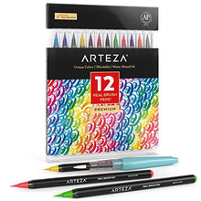 Load image into Gallery viewer, Arteza Real Brush Pens, Set of 12 Paint Markers with Flexible Brush Tips, 100% Nontoxic, Professional Watercolor Pens for Painting, Drawing, Coloring, Art Supplies for Artist, Hobby Painters &amp; Kids
