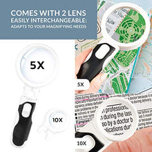 Load image into Gallery viewer, iMagniphy Magnifying Glass with 2 Lens & Powerful LED Light - 5X & 10X Handheld Magnifying Glass Light Set for Seniors with Macular Degeneration, Reading, Soldering, Inspection, Coins & Jewelry
