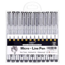 Load image into Gallery viewer, PANDAFLY Micro-Pen Fineliner Ink Pens, Precision Multiliner Pens for Artist Illustration, Sketching, Calligraphy,Technical Drawing, Manga, Anime, Scrapbooking (12 Size/Black)
