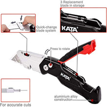 Load image into Gallery viewer, KATA 2-Pack Utility Knives, Heavy Duty Retractable and Folding Box Cutter for Cartons, Cardboard and Boxes with Blade Storage Design, Extra 6 Blades Included,box cutters retractable
