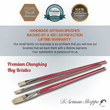 Load image into Gallery viewer, D'Artisan Shoppe Oil Acrylic Paint Brushes Set. 100% Natural Chungking Hog Hair Bristle in Portable Organizer Plastic Container. 6pc Filbert Flat and Round Paintbrush Gift Kit.