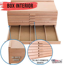 Load image into Gallery viewer, U.S. Art Supply 6 Drawer Wood Artist Supply Storage Box - Pastels, Pencils, Pens, Markers, Brushes