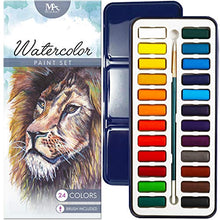 Load image into Gallery viewer, Watercolor Paint Essential Set - 24 Vibrant Colors - Lightweight and Portable - Perfect for Budding Hobbyists and Professional Artists - Paintbrush Included - MozArt Supplies