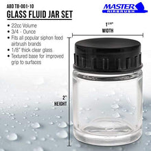 Load image into Gallery viewer, Master Airbrush (Pack of 10) TB-001 Empty 3/4 Ounce (22cc) Glass Jar Bottles with Plastic Lids - Replacement Jars, Paint Storage Bottles - Jars Screw Into Siphon Feed Airbrush Lid Adaptor Assemblies