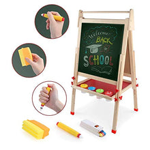 Load image into Gallery viewer, Hereinway DLone Easel for Kids, Kids Easel with Wooden Paper roll Holder Double-Sided Whiteboard & Chalkboard Kids Art Easel Magnetics, Numbers and Others, for Kids,Tollders, Boys and Girls (Natural)