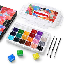 Load image into Gallery viewer, Magicfly Gouache Paint Set, 24 Colors x 30ml(1 oz) Unique Jelly Cup Design with 3 Paint Brushes and a Handhold Portable Carrying Case, Watercolor Gouache Painting Set for Artist, Student, Kids