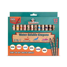 Load image into Gallery viewer, Channie's 3 in 1 Water Soluble Crayons for Kids with Free Paint Brush & Sharpener, 12 Color Set